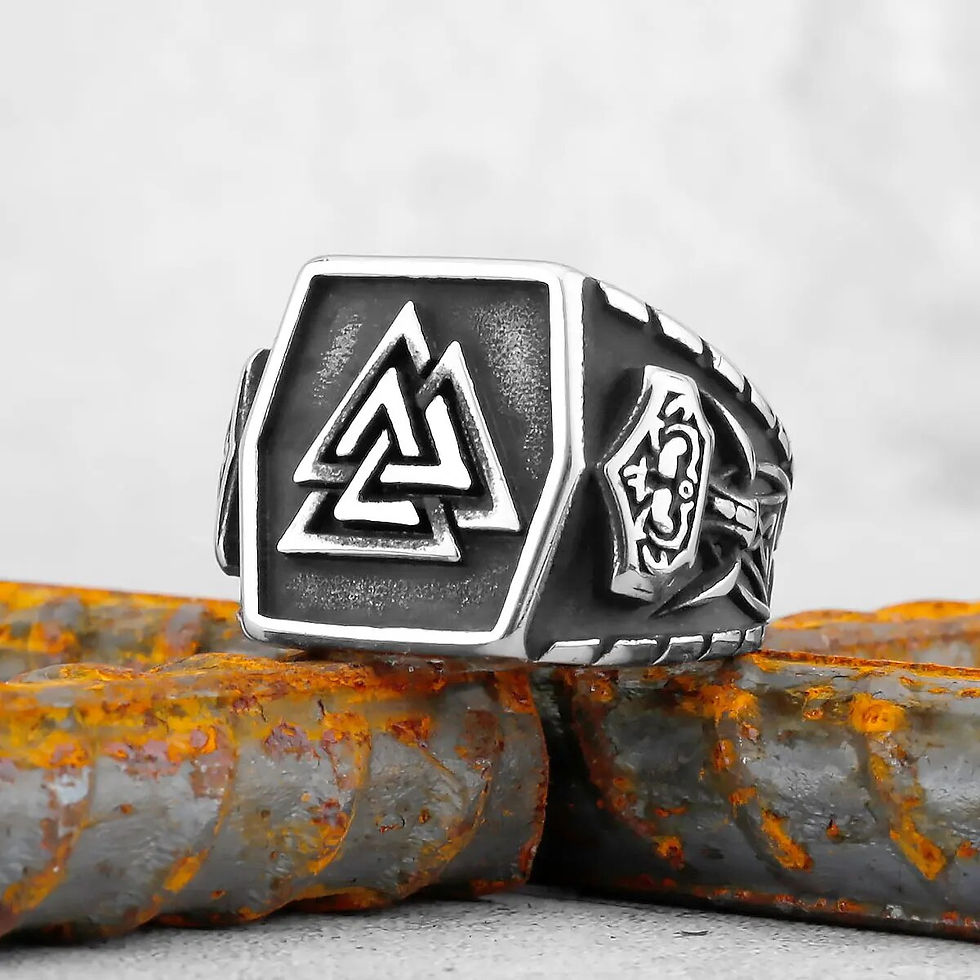 Thumbnail: Vintage Stainless Steel Viking Amulet Ring Norse Compass Runes Men and Women Ri