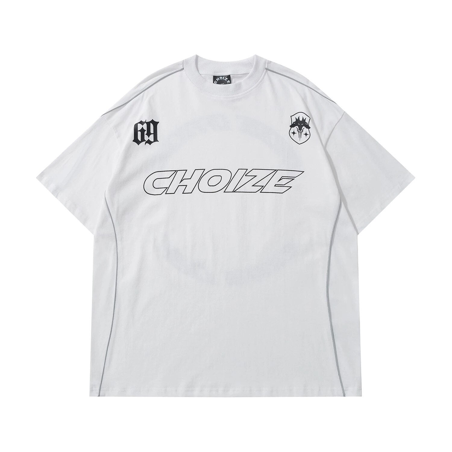 Y2K Streetwear Reflective Strip White Black Oversized T-shirt for Men Short Sle
