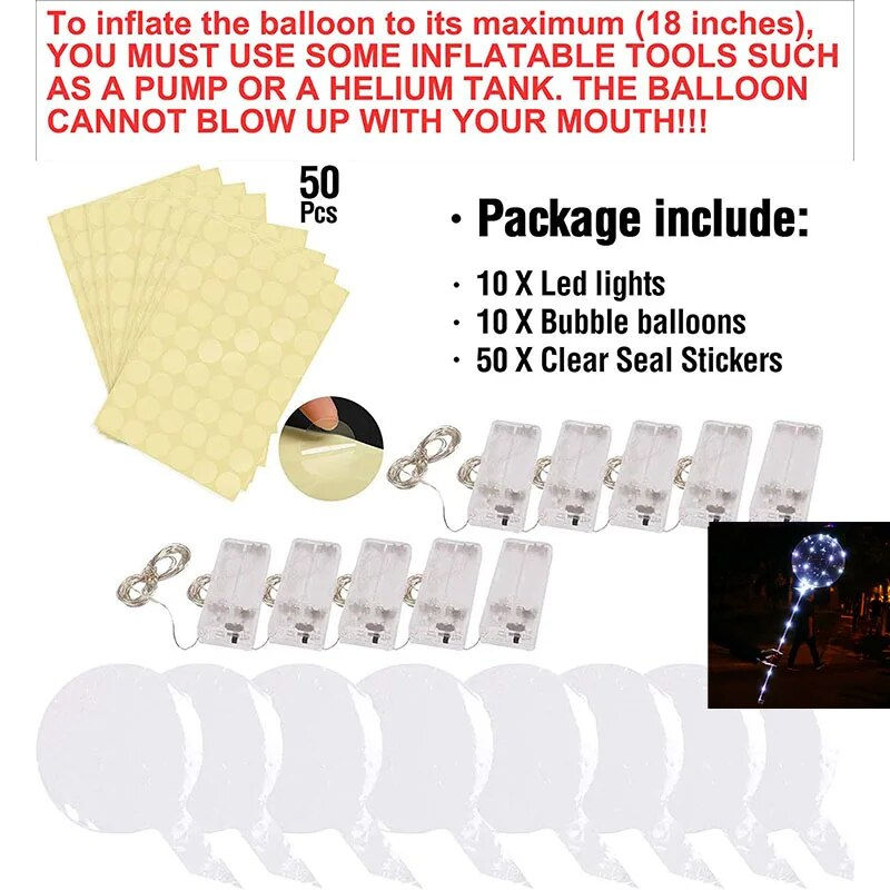 Thumbnail: 10 Packs LED Light Up BoBo Balloons Decoration Indoor or Outdoor Birthday  Wedd