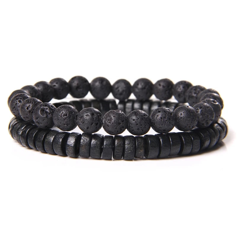 Thumbnail: GolbalJew 2pcs Bead Bracelet Men Natural Tiger Eye Hematite Obsidian Beaded Bra