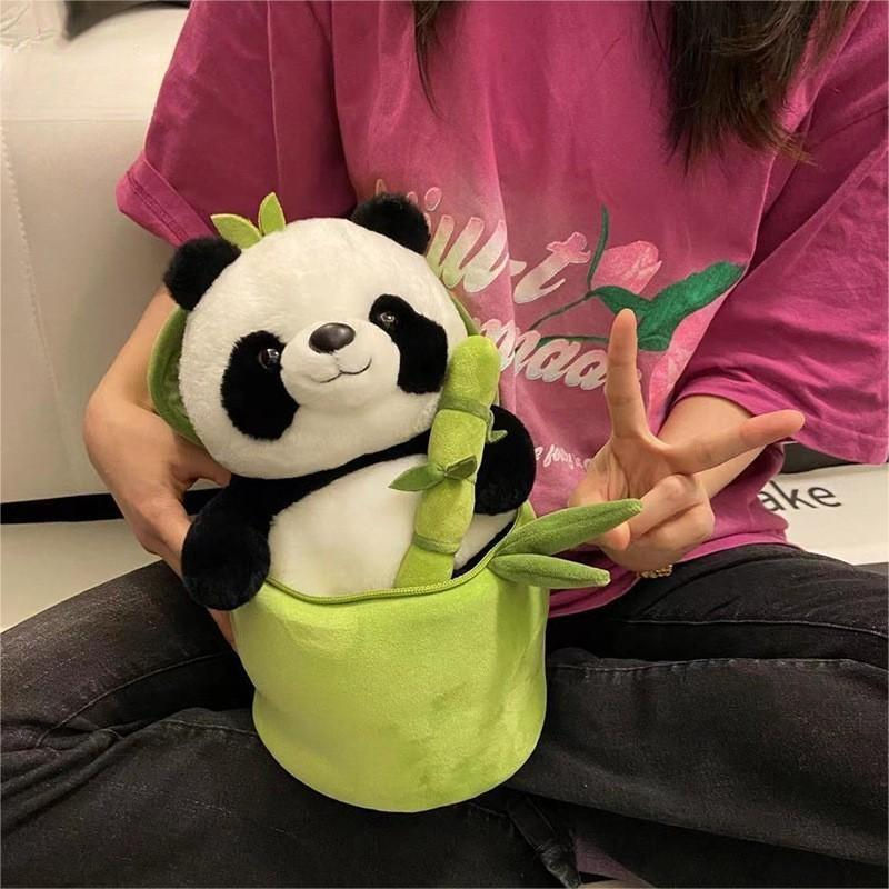 Thumbnail: 1 Set 25CM Cute Bamboo Tube Panda Plush Kawaii Tearful Panda Stuffed Animal Plu