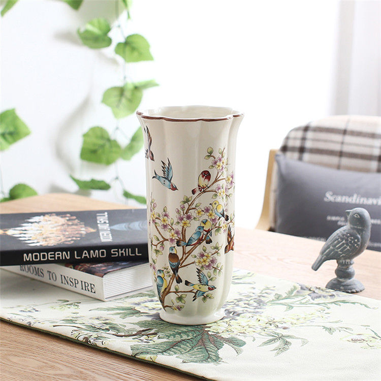 Thumbnail: Pastoral Bird Butterfly Porcelain Vase British Rural Ceramic Flower Vase Room H