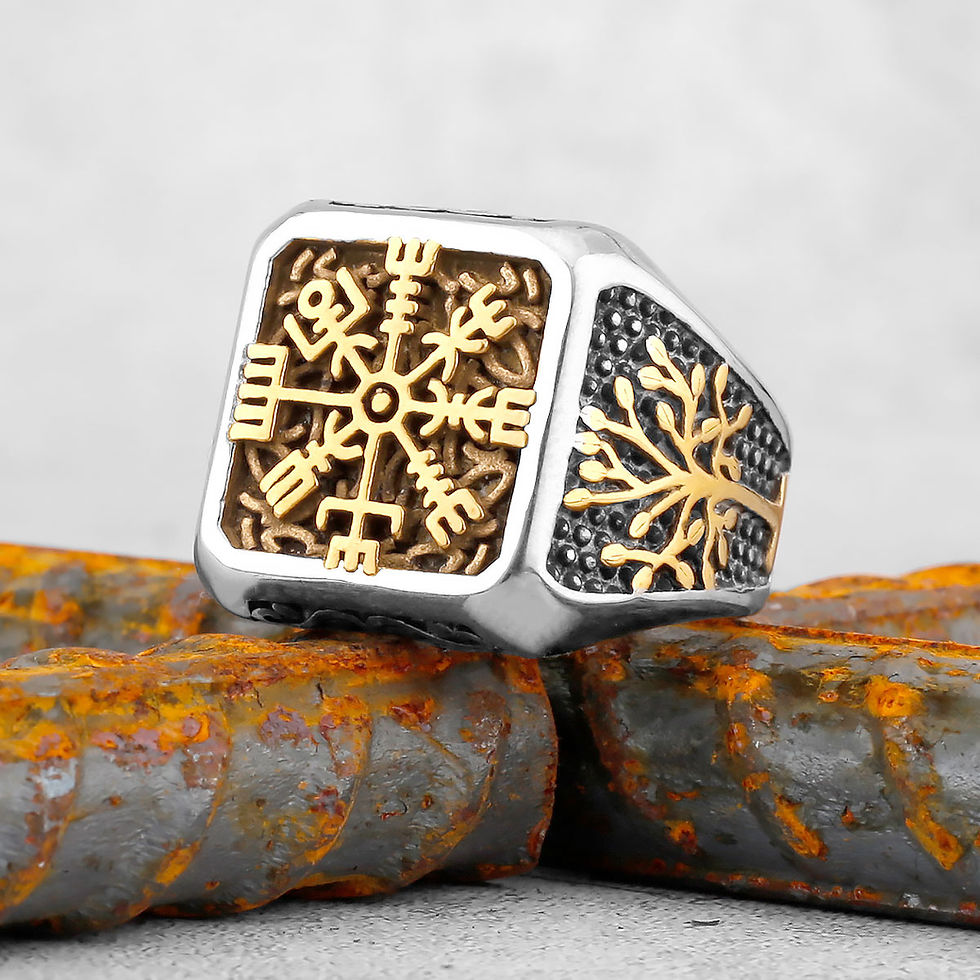 Thumbnail: Vintage Stainless Steel Viking Amulet Ring Norse Compass Runes Men and Women Ri
