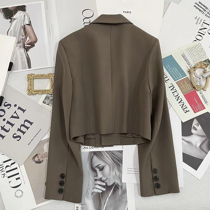 Thumbnail: Xpqbb Black Cropped Blazers Woman Trend 2024 New All-match Notched Collar Crop 