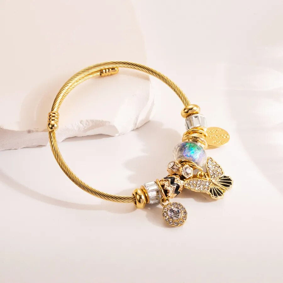 サムネイル： 316L Stainless Steel Bracelet Butterfly Love Heart Bracelet for Women Metal Wat