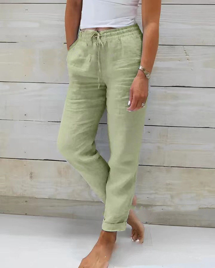 Миниатюра: Cotton And Linen Women's High Waist Elastic Waist Solid Color Cotton And Linen