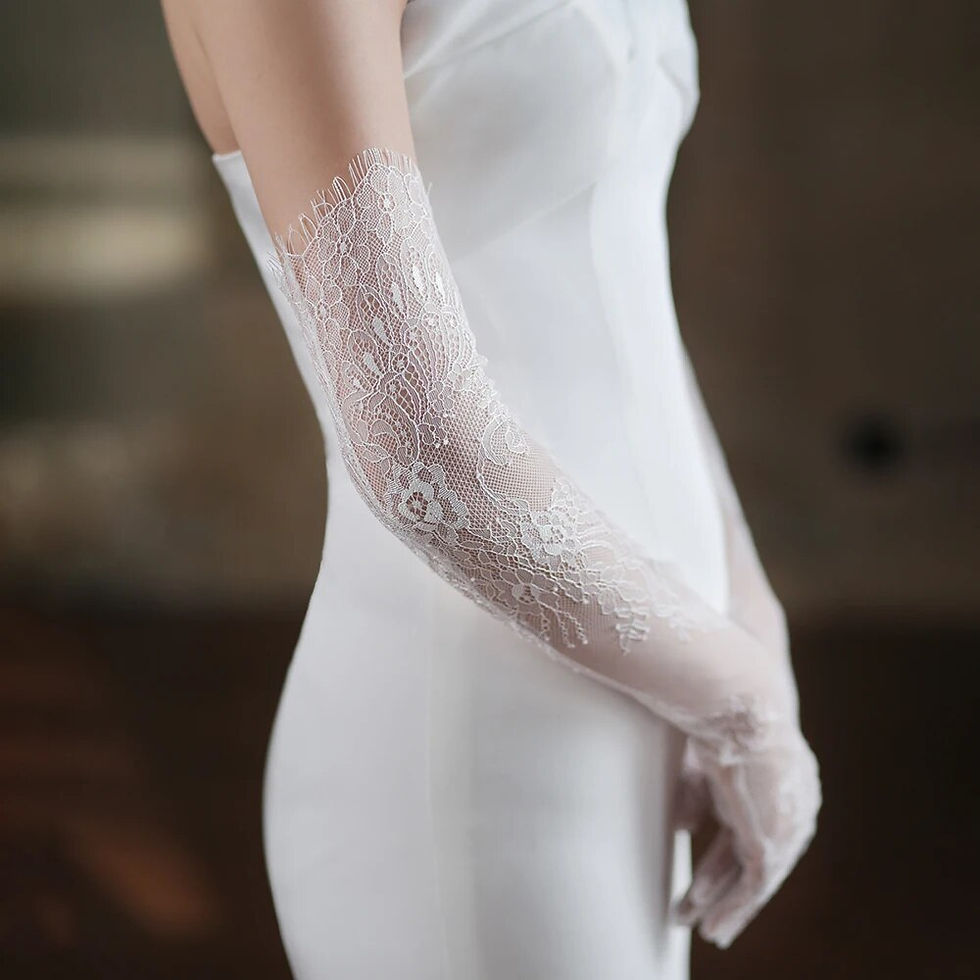 Miniatiūra: High Quality Wedding Gloves White Long Lace Hollow Tulle All Finger Women's Dre