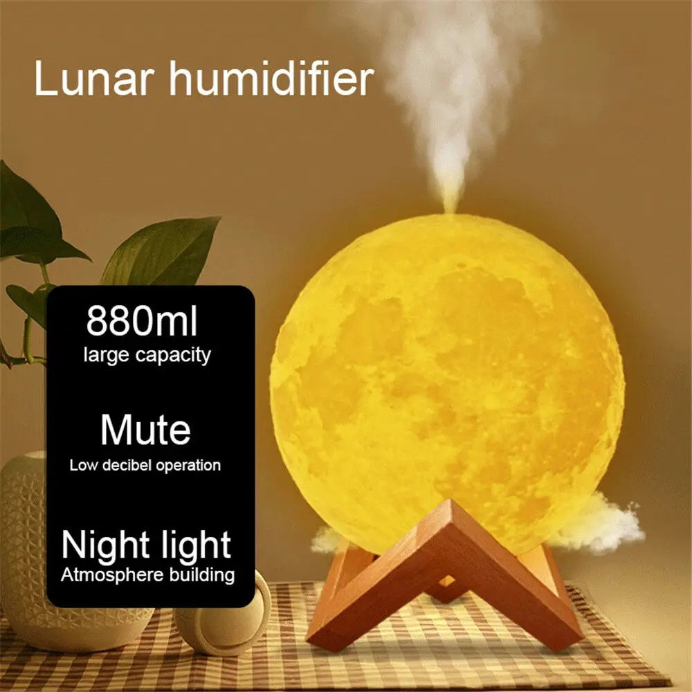 Moon Air Diffuser 880ML Aroma Spreader Ultrasonic Portable Air Humidifier USB A