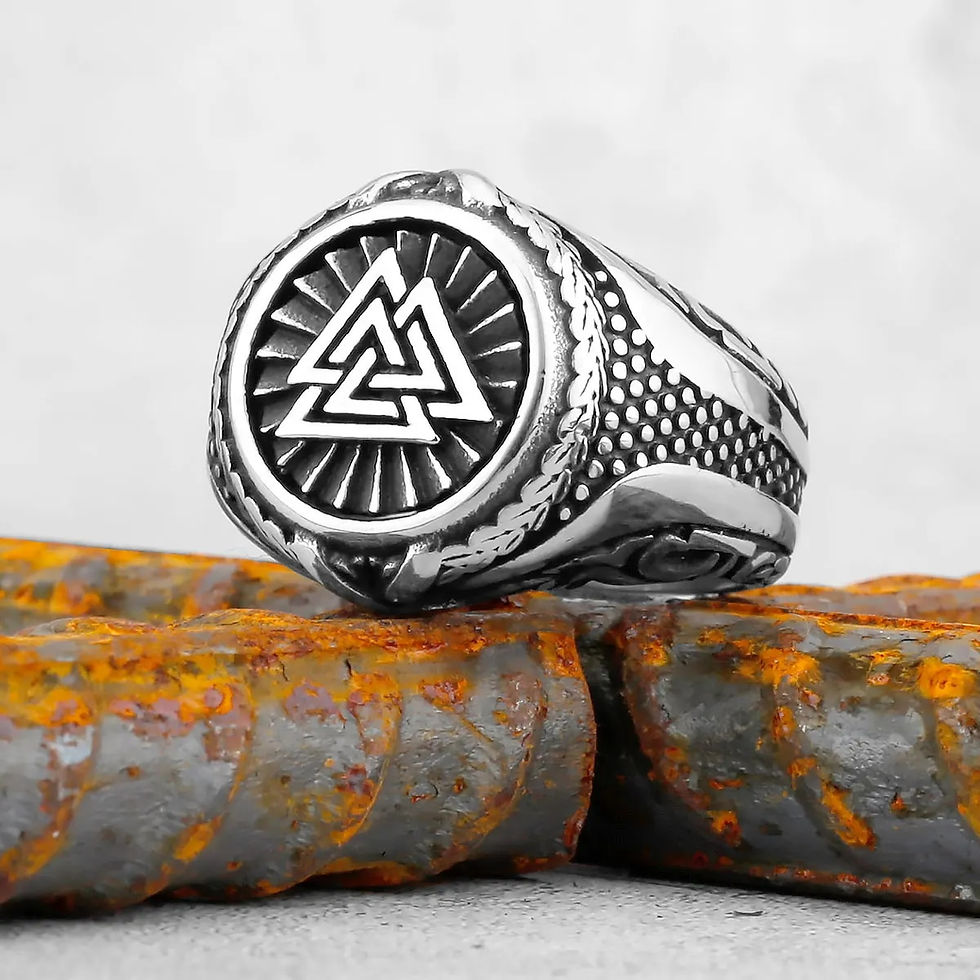 Thumbnail: Vintage Stainless Steel Viking Amulet Ring Norse Compass Runes Men and Women Ri