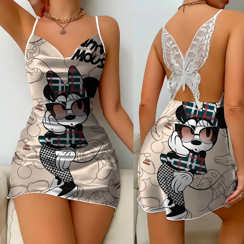 Miniatura: Mini Dress Pajama Skirt Bow Knot Party Dresses Satin Surface Minnie Mouse Disne