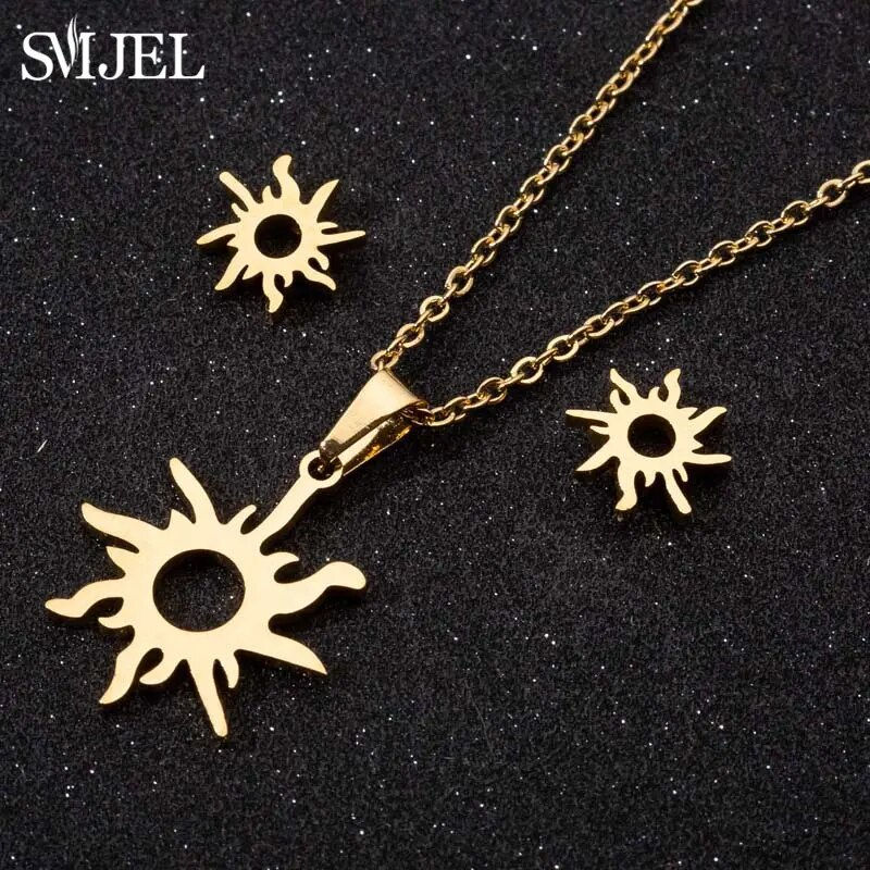 Thumbnail: Stainless Steel Necklace Set Ethnic Sun Totem Pendent Necklaces For Women Birth