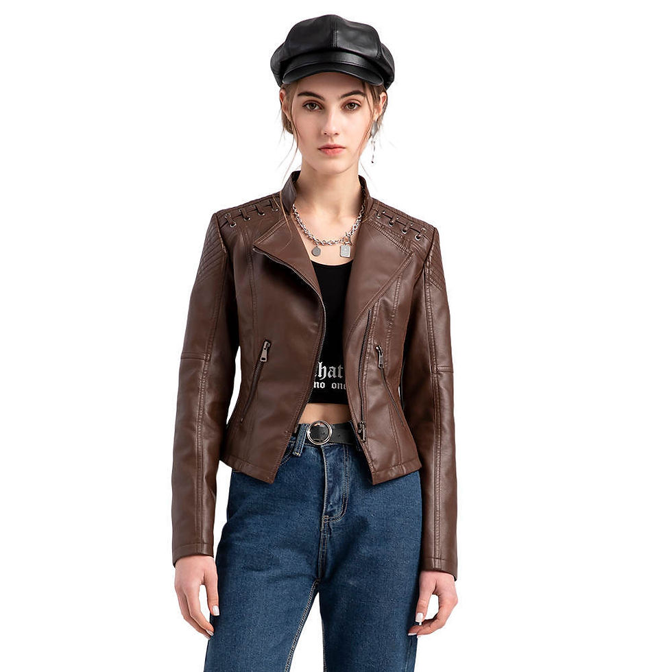 Thumbnail: Women Fashion Lace-up Leather Jacket Slim Fit Spring Autumn Motorcycle Zipper J
