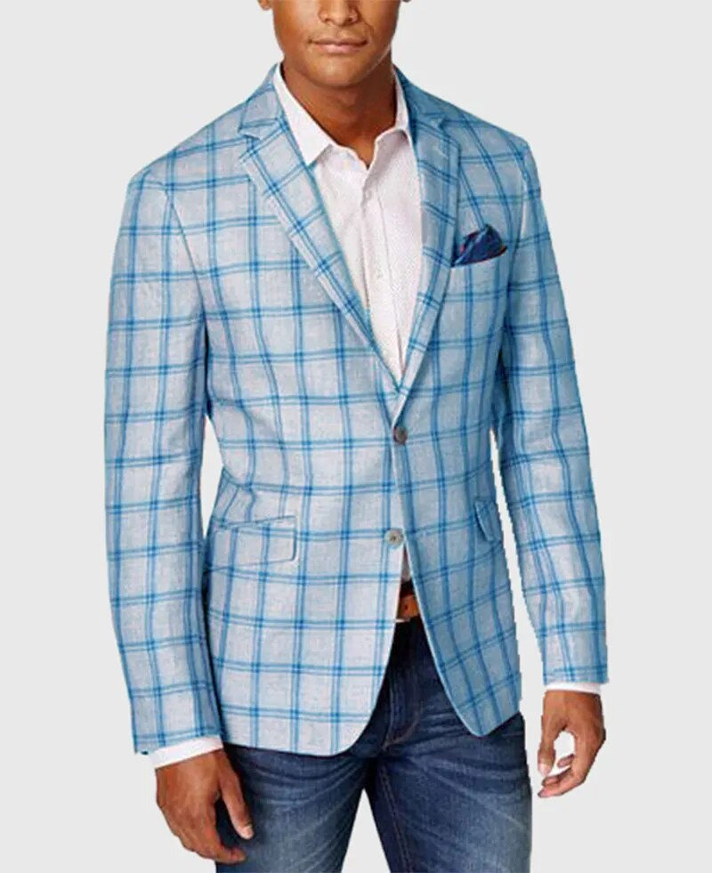 Thumbnail: Mens Blazer Simple Business Fashion Plaid Print Notch Lapel Two Button Blazer H
