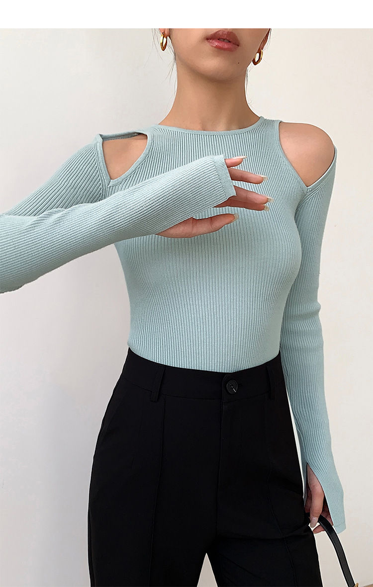 Thumbnail: Black Strapless Long Sleeve Bottoming Shirt Women's Spring And Autumn Cut-out B