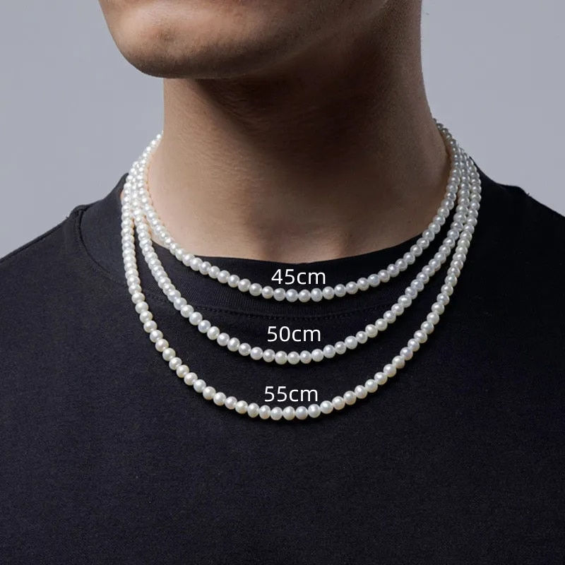 Thumbnail: New Trendy Imitation Pearl Necklace Men Temperament Simple Handmade Strand Bead