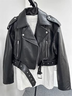 Thumbnail: ZVRI 2023 Women Vintage Loose Pu Faux Leather Short Jacket with Belt Streetwear