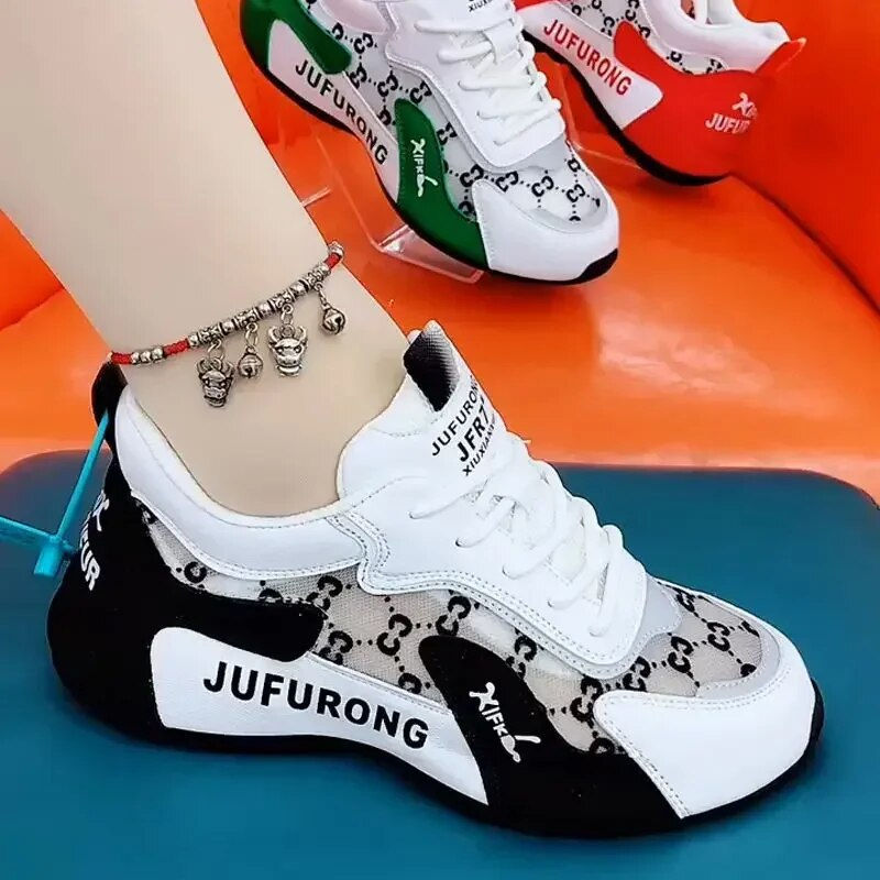 Miniatyrbild: Women Casual Sneakers Summer Print Fashion Breathable Mesh Lace Up Sports Shoes