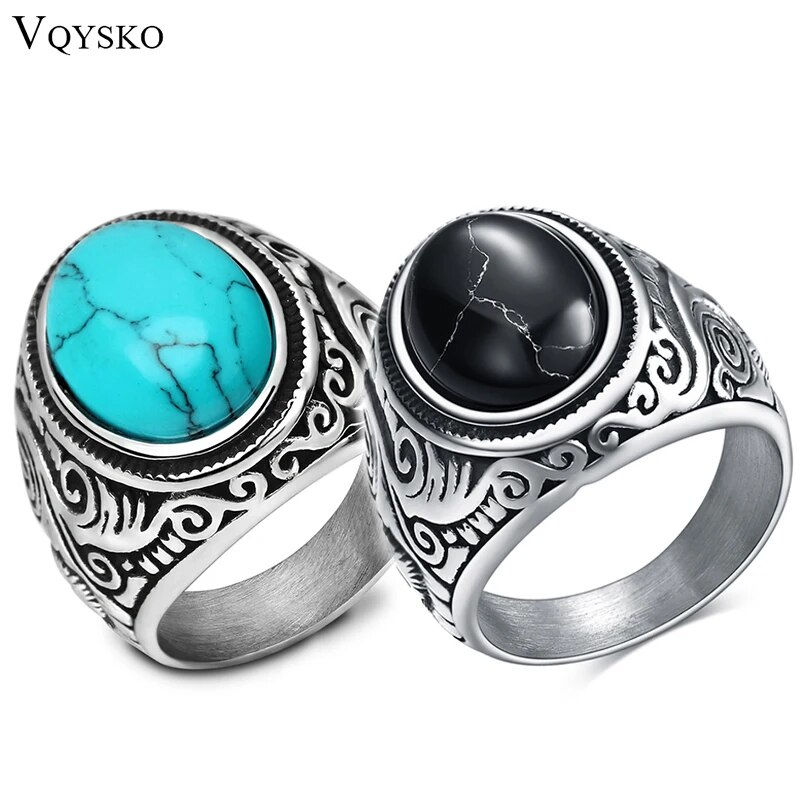 Thumbnail: Wholesale Retro Jewelry Titanium Steel Inlaid Black Onyx Ring Gift Men Domineer