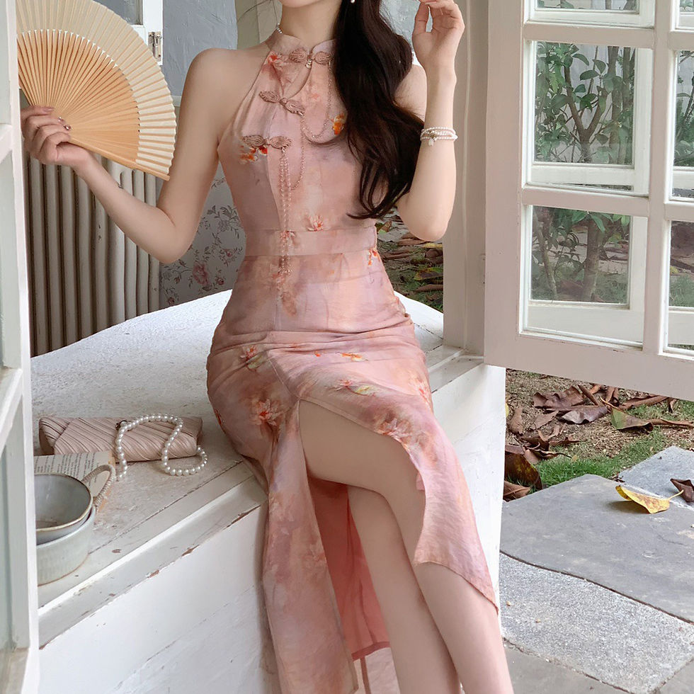 Thumbnail: Summer Women Sleeveless Sexy Split Qipao Elegant Print Flower Chinese Dress Ret