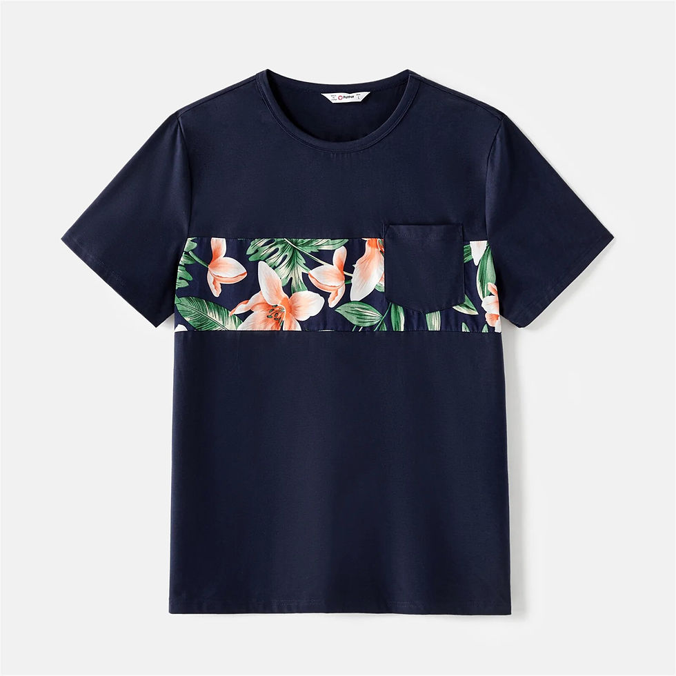 ภาพขนาดย่อ: PatPat Family Matching Outfits Cotton Short-sleeve Spliced T-shirts and Allover