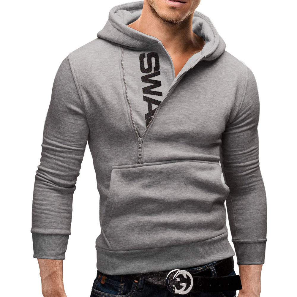 Zipper Print Hooded Sweatshirt for Men Autumn Winter Fashion Casual Sports Tops