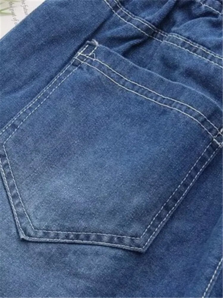 Thumbnail: Plus Size Women's Clothing Summer Denim Shorts Elastic Waist Non-Stretch Straig