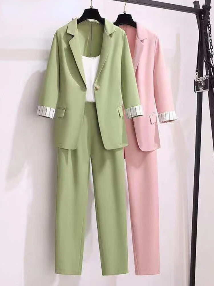 섬네일: 2023 spring new plus size Korean elegant women's suit female blazer leisure pan