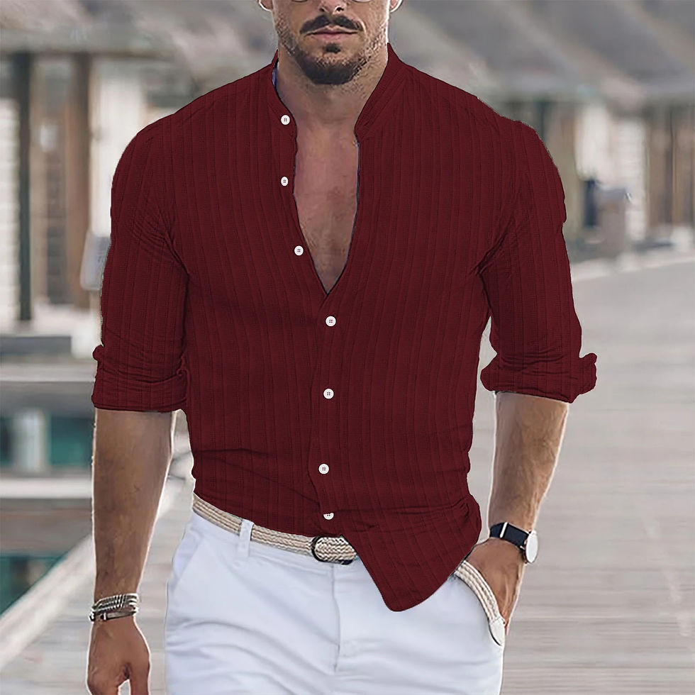 Thumbnail: 2023 Spring Autumn Fashion Men Streak Linen Shirts Long-Sleeved Stand Collar Ca