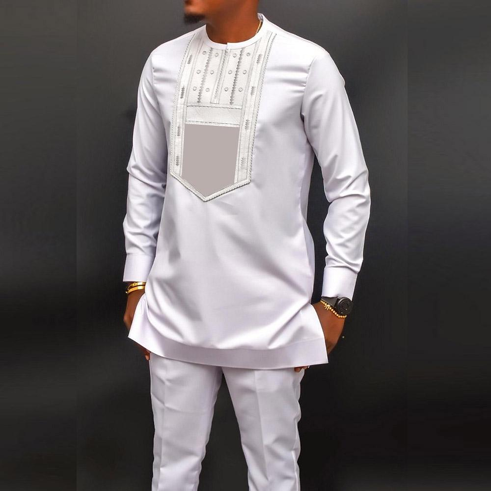 Thumbnail: Set men's traditional African men's set, fashionable casual slim white 2-piece 
