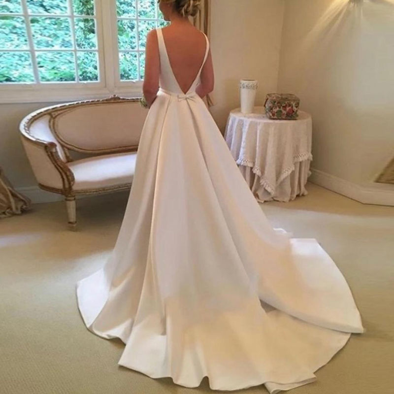 Thumbnail: Sexy White Scoop Wedding Dresses 2023 Backless Bride Dress vestidos de novia Sa