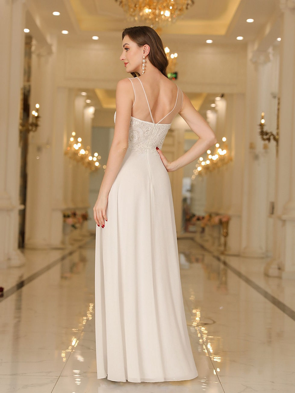 Thumbnail: BABYONLINE Boho Wedding Dress Metallic Lace Appliqué Pearl Stones Bodice Sweeth