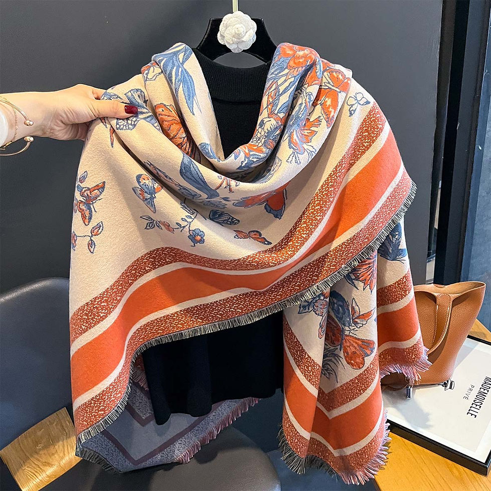 Thumbnail: Luxury Women Cashmere Floral Pattern Thick Winter Warm Scarf Big Shawl Fashion