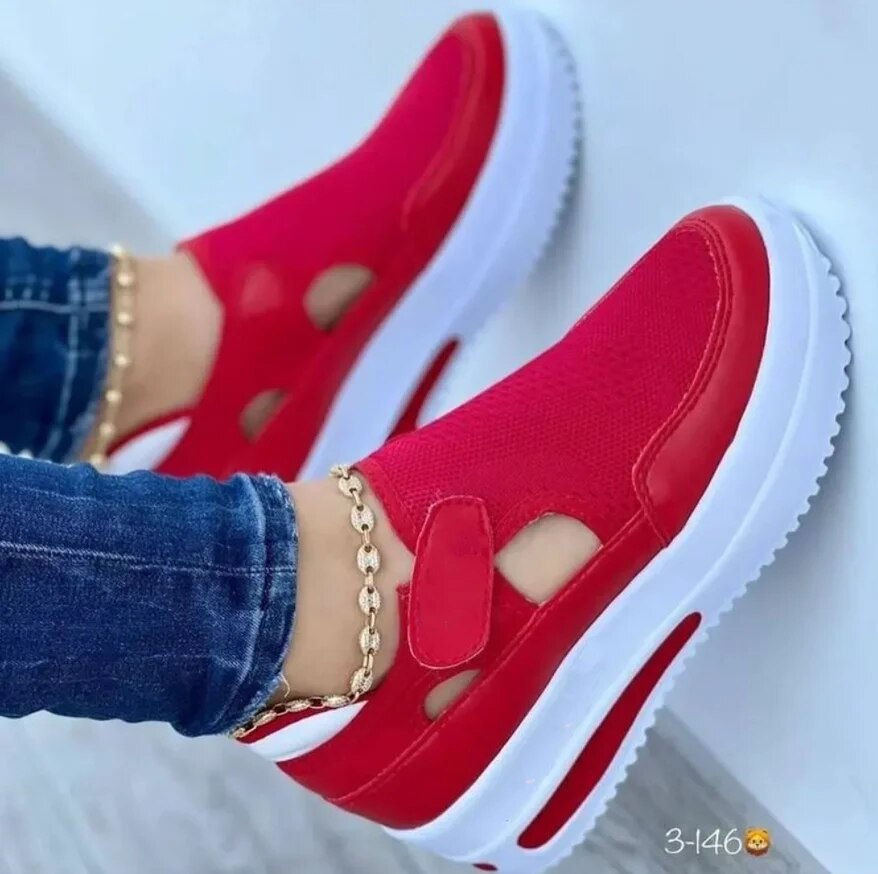 Miniaturebillede: NEW Women Vulcanized Sneakers Platform Solid Color Flats Ladies Shoes Casual Br