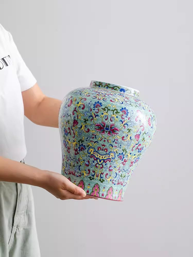 Miniature : New Chinese style enamel retro ceramic vase decoration, home living room flower