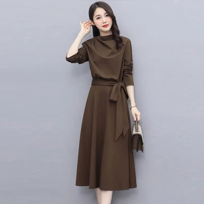 Thumbnail: Long Sleeves Dresses Spring Autumn Solid Color Fashion Dress Women's Midi Elega