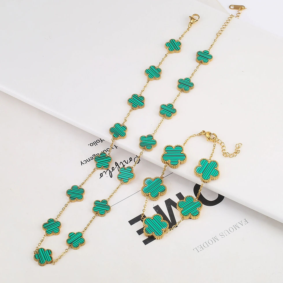 Thumbnail: New Stainless Steel Plum Blossom Plant Five Leaf Flower Necklace Bracelet Set S
