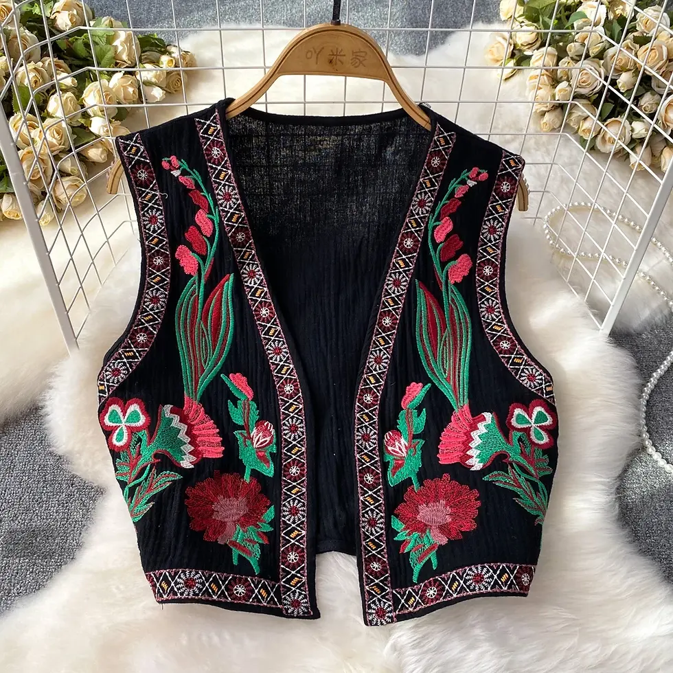 Thumbnail: Crochet Top Embroidery Floral Tank Tops Knitted Women V-neck Folk Fashion Vest