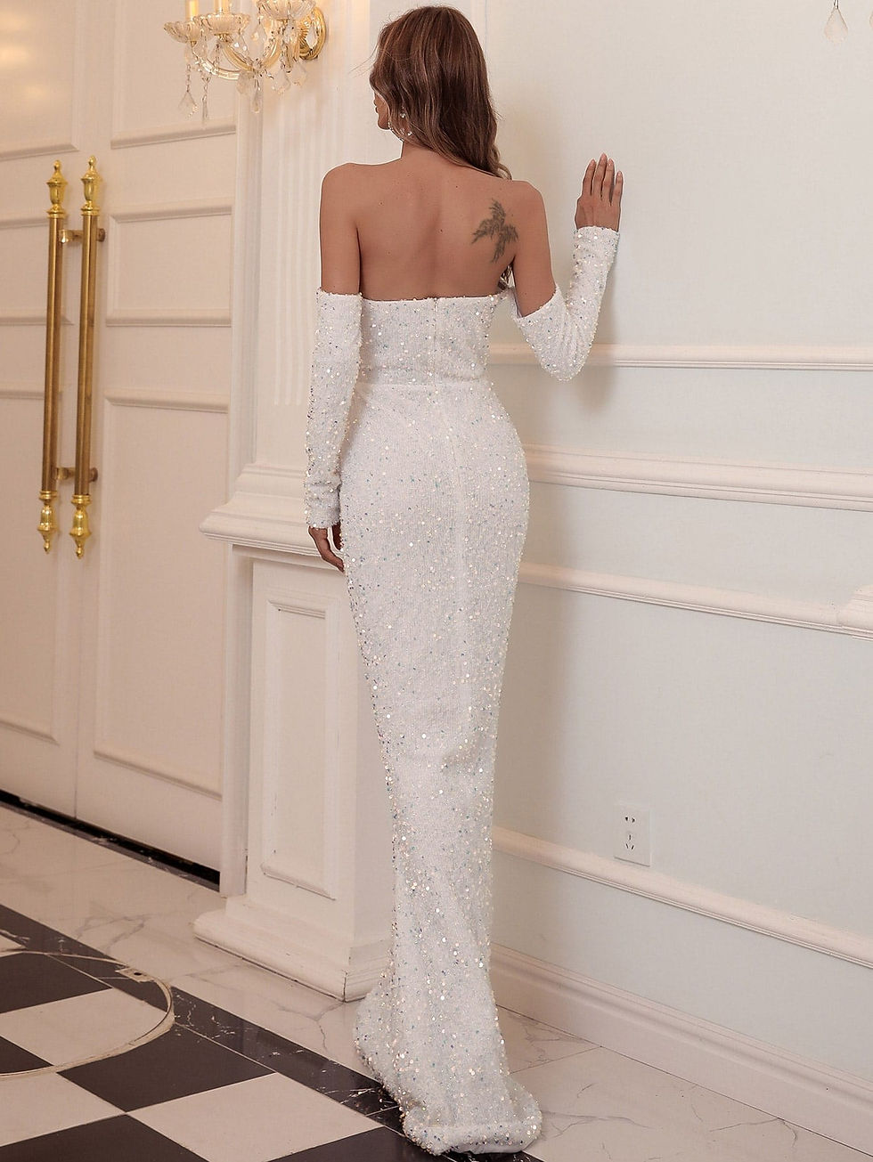 Thumbnail: Missord Off Shoulder Sequin Mermaid Hem Formal Dress