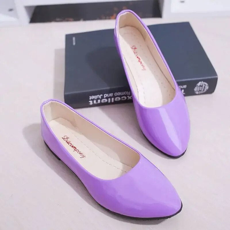 Miniature : Women Candy Color Ballet Flats White Wedding Shoes Woman Flats Patent Leather S