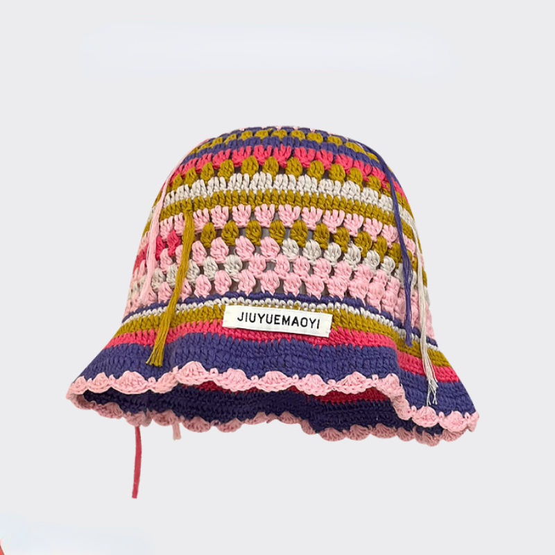 ภาพขนาดย่อ: 2023 Autumn New Crochet Korean Handmade Bucket Hat Women Weaving Knitted Hat Y2