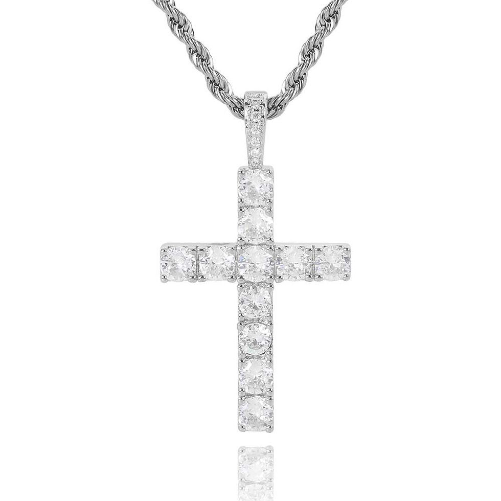 Thumbnail: Solid Large Cross Pendant Micro-Set Hip Hop Necklace