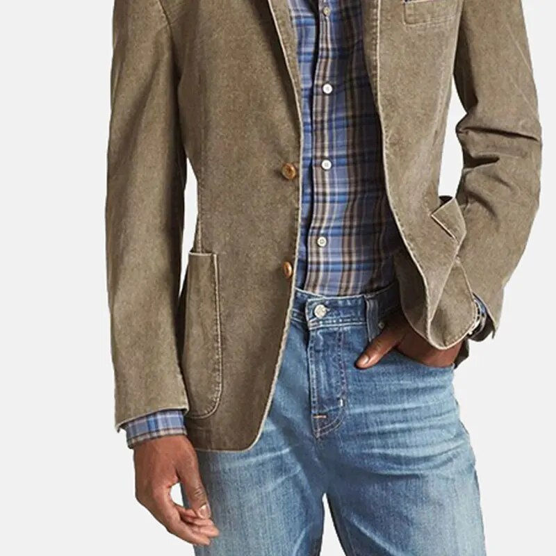 Thumbnail: Men's Blazer Khaki 2023 Fashion Embroidery Mesh Patchwork Lapel Long Sleeve Pat