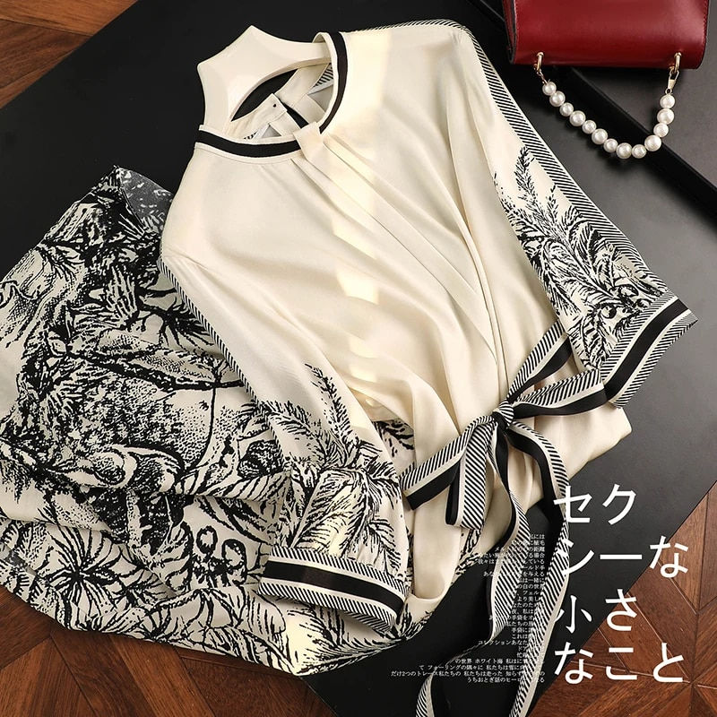 Thumbnail: Limiguyue Vintage Print Chiffon Midi Dress Women A-Line Elegant Temperament Sat