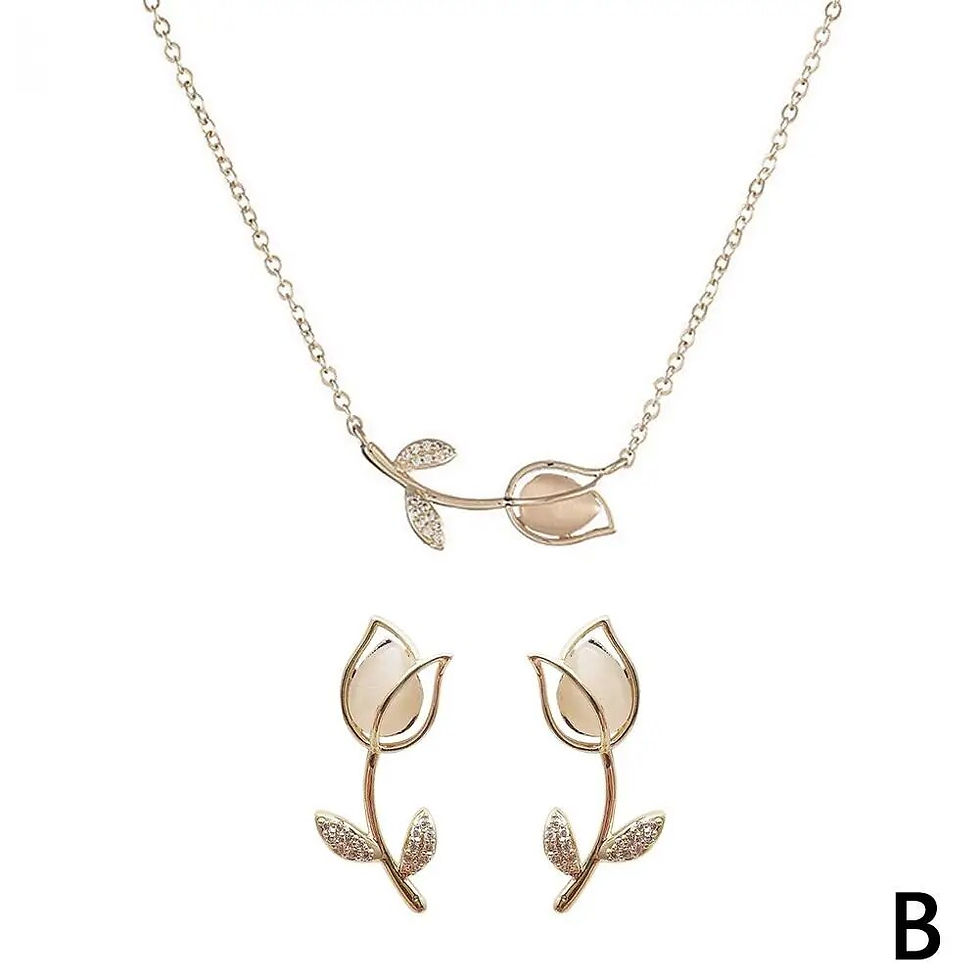 Thumbnail: Fashion Women Girls Tulip Necklace Earrings Flower Rhinestone Drop Dangle Earri