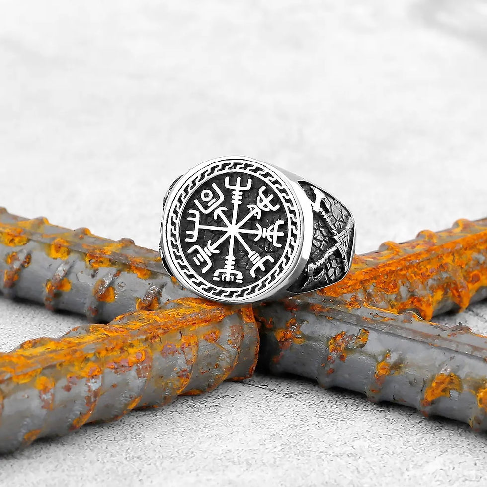 Thumbnail: Vintage Stainless Steel Viking Amulet Ring Norse Compass Runes Men and Women Ri