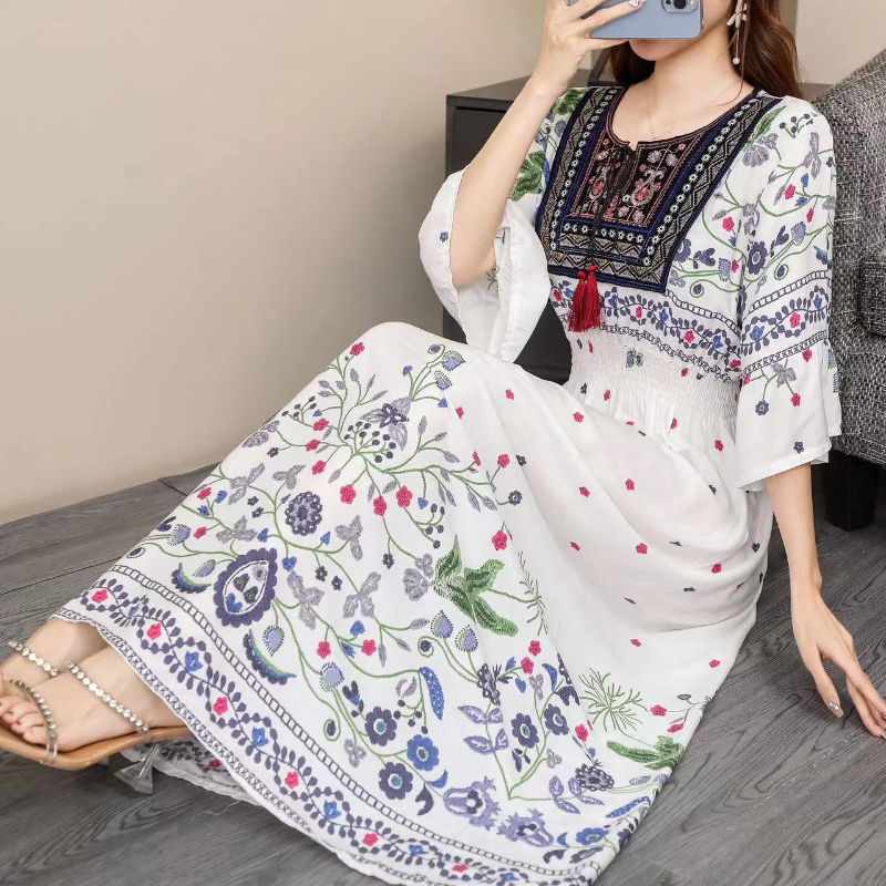 Miniature : THHONE Summer Dress for Women Robe Maxi Long Boho Bohemian Indian Clothes Korea