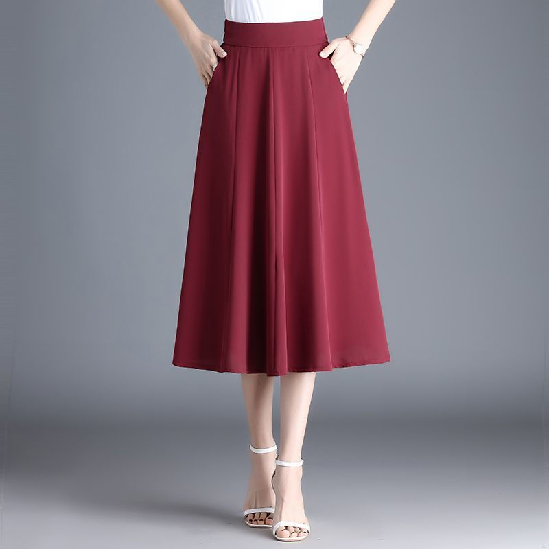 Thumbnail: Mid-length Spring And Summer Thin Ice Silk Draping A- Line Small Umbrella Skirt