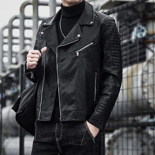 섬네일: New Men's Autumn and Winter Men High Quality Fashion Coat Leather Jacket Motorc