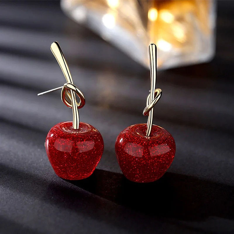 Miniature : Small Fresh Sweet Lovely Cherry Cherries Cherries Earrings Pendant Fruit Earrin