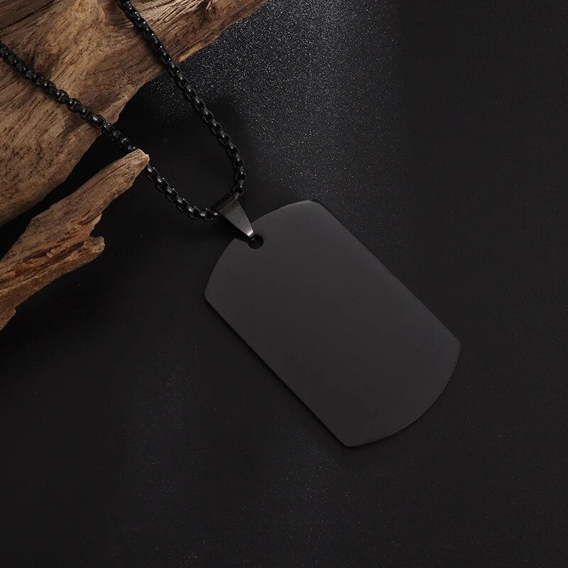 Thumbnail: Classic Square Hollow Cross Military Plate Stainless Steel Pendant Necklace for